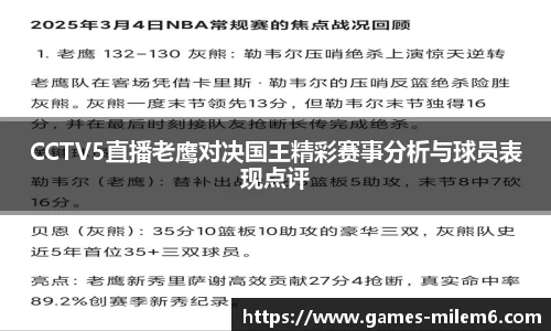 CCTV5直播老鹰对决国王精彩赛事分析与球员表现点评